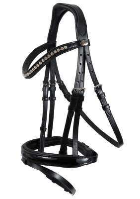 Bridon (Filet) Mini-Shetty HKM - Taille S, Noir Avec Strass - Confort Pour Poney, Rênes Tissées