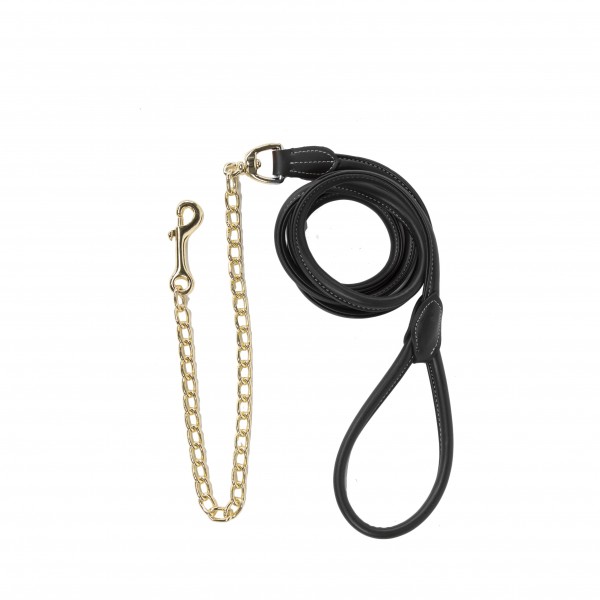 Kentucky Führleine Leder mit Kette 270 cm - schwarz